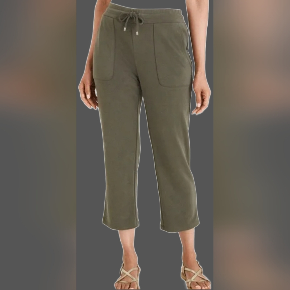 Chico's Zenergy Olive Drawstring Crop Track/Gym Pants Pull On 4R/20-22 - Picture 13 of 16